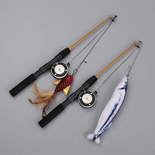 Canne à Pêche Rétractable avec Plumes et Poisson