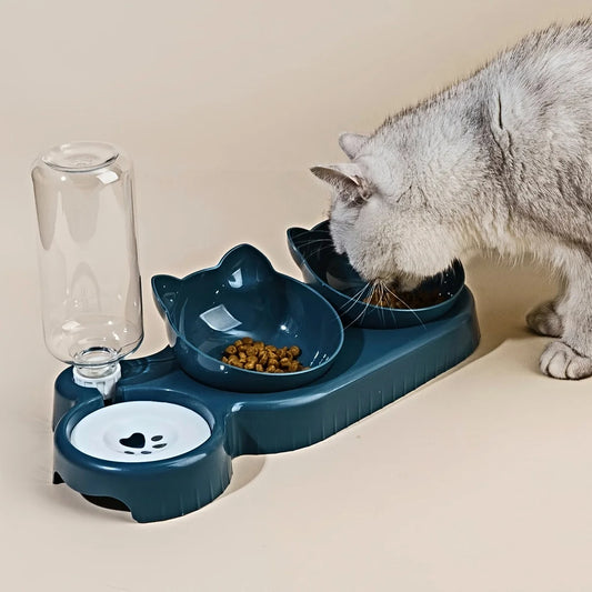 Bol pour Chat avec Distributeur d'Eau - Ensemble 3 en 1 avec Design Incliné - LePetitChat