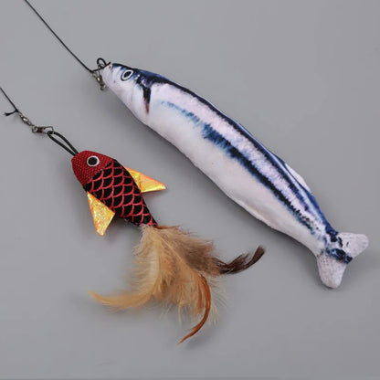 Canne à Pêche Rétractable avec Plumes et Poisson
