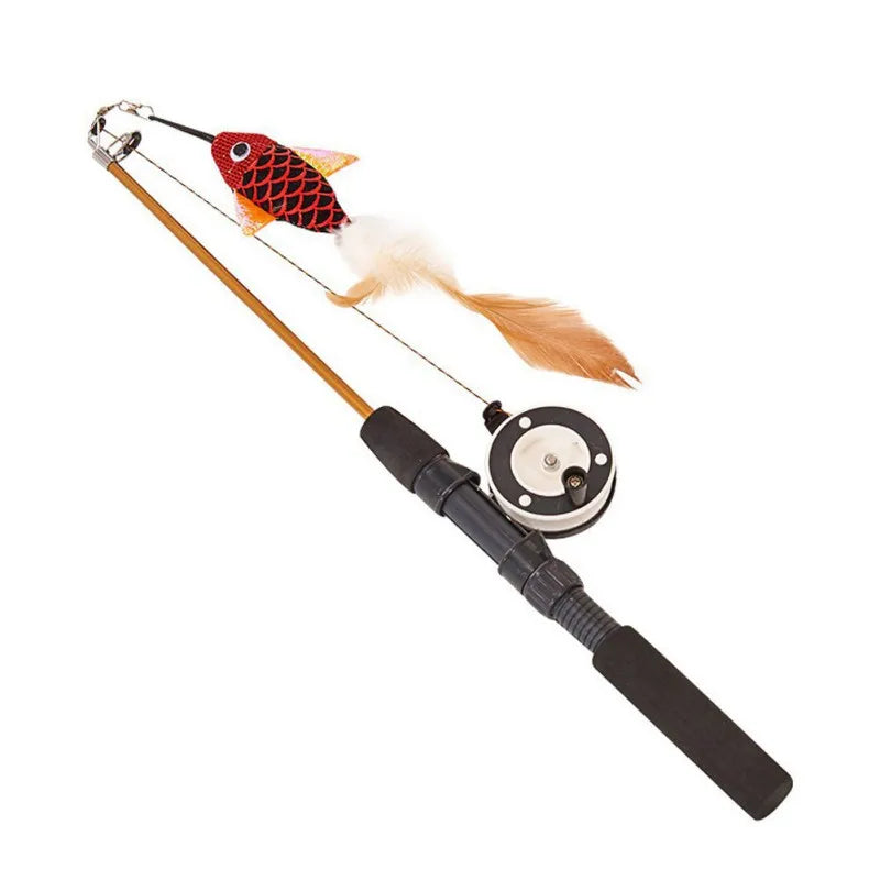 Canne à Pêche Rétractable avec Plumes et Poisson